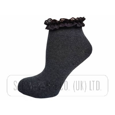 GREY FRILLY SOCKS WITH MATCHING LACE.