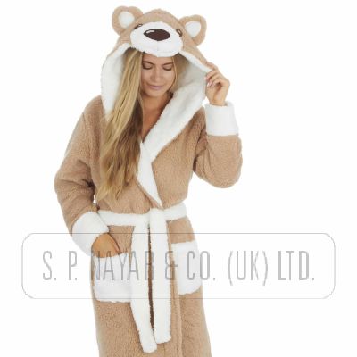 NOVELTY TEDDY FLANNEL HOODED GOWN.