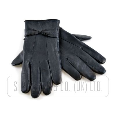BLACK LEATHER GLOVE WITH BOW .