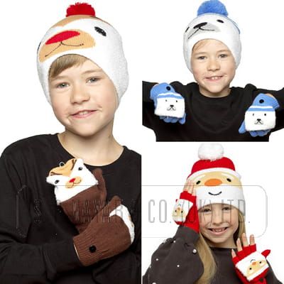 KIDS CHRISTMAS HAT AND MITTEN SET.