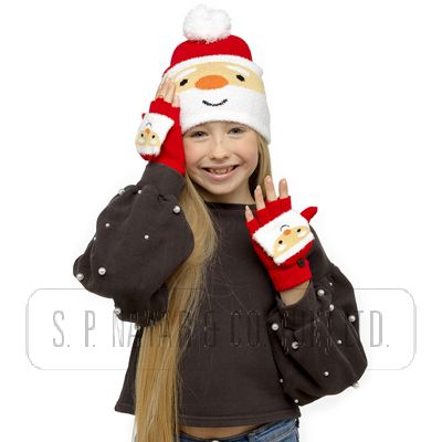KIDS CHRISTMAS HAT AND MITTEN SET.