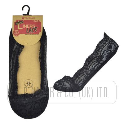 LADIES BLACK ONE SIZE LACE LINERS.